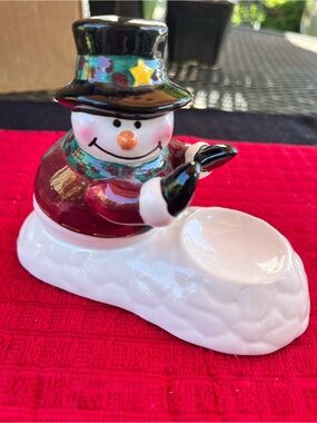 PartyLite Snowman Tea Light Holder - Red, White & Black